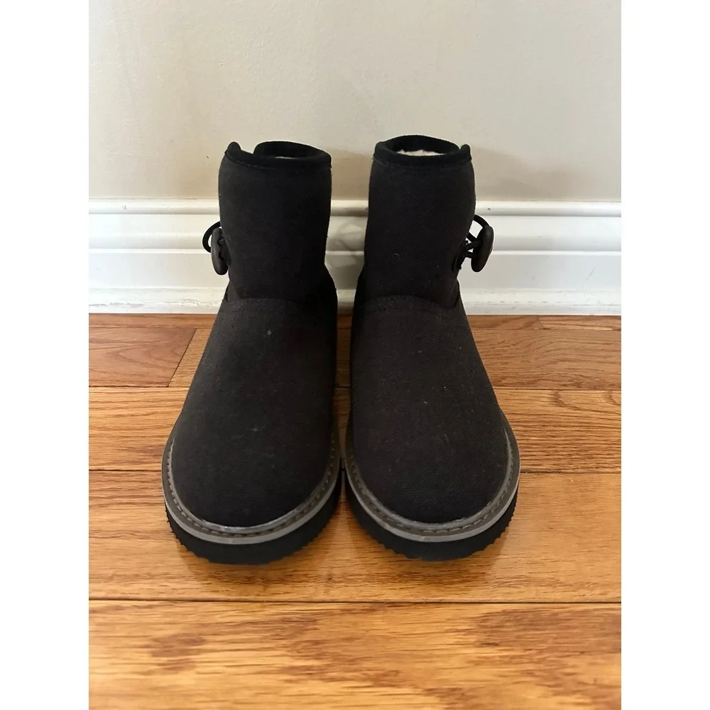 New‎ Women's Sanuk Cozy Vibe Surf Check SL ankle boots black hemp cotton size 5